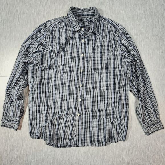 FADED GLORY Plaid Button-Down Long Sleeve Shirt Gray Blue Men Size L - Picture 1 of 10